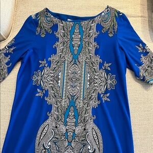 Sandra Darren Royal Blue Paisley-Accent Boatneck Tunic